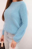 Sweter damski z baby alpaki z bufiastymi rękawami niebieski
