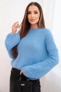 Sweter damski z moheru z bufiastymi rękawami jeansowy