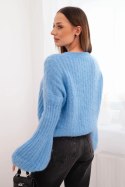 Sweter damski z moheru z bufiastymi rękawami jeansowy