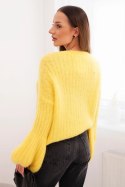 Sweter damski z moheru z bufiastymi rękawami żółty
