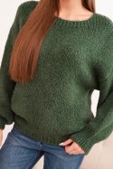 Sweter damski z wełną o grubym splocie i długim rękawem khaki