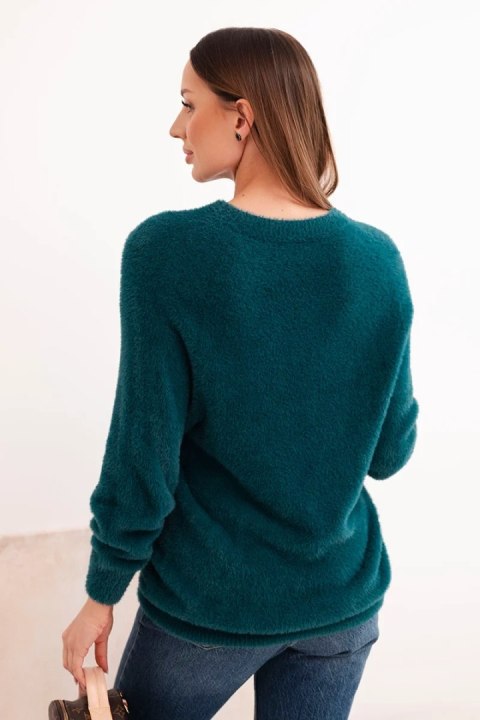 Sweter damski z wełną o miękkiej fakturze i długim rękawem ciemny zielony