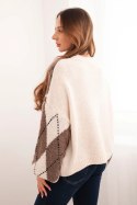 Sweter damski z wełną w romby z okrągłym dekoltem beżowy