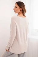 Sweter damski z wełną z dekoltem V ciemno beżowy