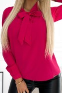 140-21 Biznesowa bluzka z wiązaniem z przodu - RÓŻOWA - kolor barbie malinowa