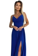 299-17 CHIARA elegancka maxi długa suknia na ramiączkach - CHABROWA Z BROKATEM