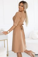 286-8 SANDY Koszulowa rozkloszowana sukienka z paskiem - MOCHA MOUSSE