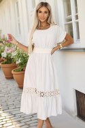 618-1 Subtelna sukienka w stylu boho z ażurowymi wstawkami - ecru