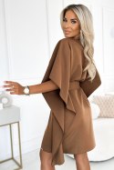 287-39 SOFIA Sukienka motyl z wiązaniem w pasie - cappuccino