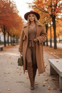 619-1 Wygodny i elegancki prążkowany kombinezon damski z dekoltem - mocha mousse