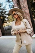 631-1 Stylowy kardigan z miękkiej sweterkowej dzianiny - beżowy