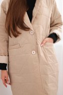 Kurtka damska Plus Size pikowana z ozdobnymi guzikami i kołnierzem jasno beżowa