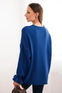 Sweter damski z dodatkiem moheru i wełny o luźnym fasonie chabrowy