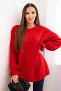 Sweter damski z dodatkiem moheru i wełny o luźnym fasonie czerwony