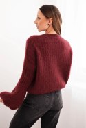 Sweter damski z moheru z bufiastymi rękawami bordowy