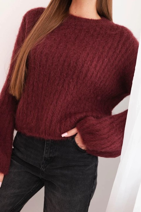Sweter damski z moheru z bufiastymi rękawami bordowy