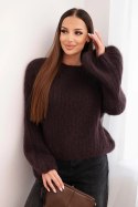 Sweter damski z moheru z bufiastymi rękawami brązowy