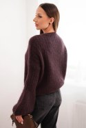 Sweter damski z moheru z bufiastymi rękawami brązowy
