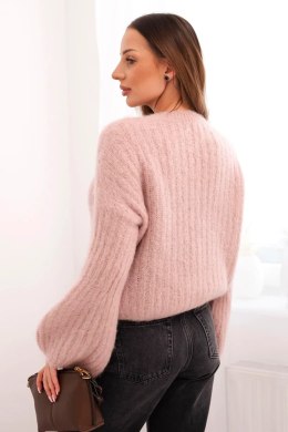 Sweter damski z moheru z bufiastymi rękawami ciemny pudrowy róż
