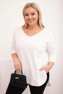 Bluzka damska bawełniana Plus Size z dekoltem V i podwijanym rękawem biała