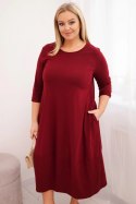 Sukienka damska bawełniana Plus Size z podwijanym rękawem i kieszeniami bordowa