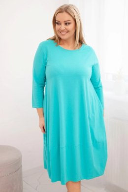 Sukienka damska bawełniana Plus Size z podwijanym rękawem i kieszeniami miętowa