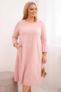Sukienka damska bawełniana Plus Size z podwijanym rękawem i kieszeniami pudrowy róż