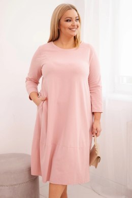 Sukienka damska bawełniana Plus Size z podwijanym rękawem i kieszeniami pudrowy róż