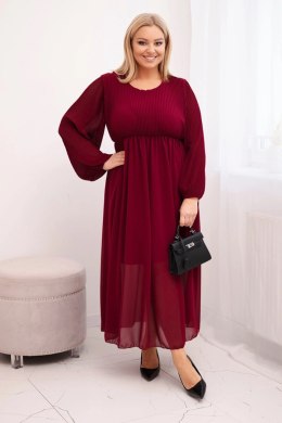 Sukienka plisowana damska Plus Size z wiskozy i z długim rękawem bordowa
