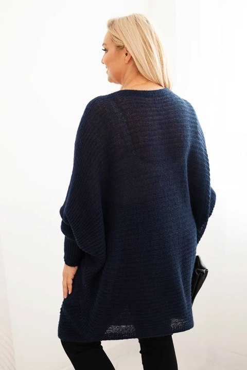 Sweter damski Plus Size z moherem ponczo granatowy