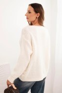 Sweter damski z wełną z długim rękawem i okrągłym dekoltem ecru