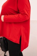 Bluzka damska Plus Size asymetryczna z długim rękawem czerwona