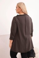 Bluzka damska bawełniana Plus Size asymetryczna z podwijanym rękawem brązowa