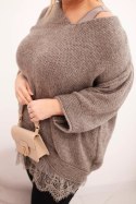 Komplet damski sweter z dekoltem V i bluzka wiskozowa z koronkowym dołem fango