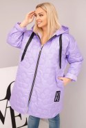 Kurtka damska Plus Size pikowana z kapturem i napisem HOPE jasno fioletowa