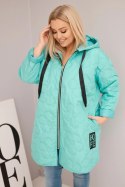 Kurtka damska Plus Size pikowana z kapturem i napisem HOPE miętowa