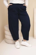 Spodnie damskie bawełniane Plus Size o luźnym kroju z wysokim stanem granatowe