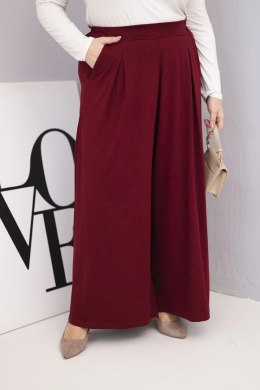 Spodnie damskie bawełniane Plus Size o szerokiej nogawce i luźnym kroju bordowe