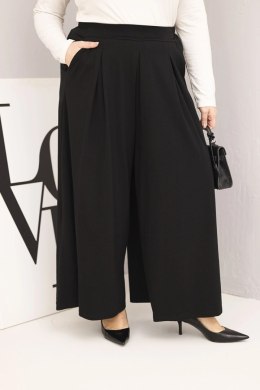 Spodnie damskie bawełniane Plus Size o szerokiej nogawce i luźnym kroju czarne