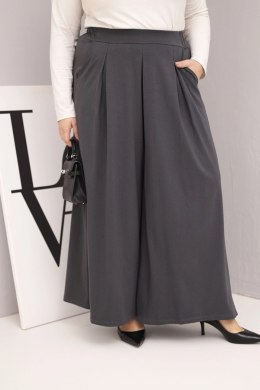Spodnie damskie bawełniane Plus Size o szerokiej nogawce i luźnym kroju grafitowe
