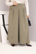 Spodnie damskie bawełniane Plus Size o szerokiej nogawce i luźnym kroju khaki