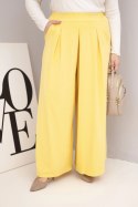 Spodnie damskie bawełniane Plus Size o szerokiej nogawce i luźnym kroju żółte