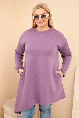 Sukienka damska Plus Size z wiskozy z luźnym fasonem i długim rękawem fioletowa