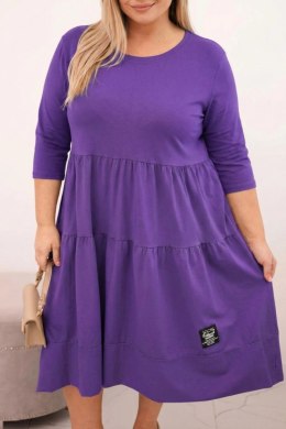 Sukienka damska bawełniana Plus Size z falbanami i podwiniętym rękawem fioletowa