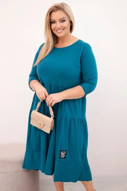 Sukienka damska bawełniana Plus Size z falbanami i podwiniętym rękawem morska