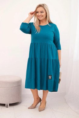 Sukienka damska bawełniana Plus Size z falbanami i podwiniętym rękawem morska