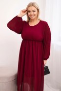 Sukienka plisowana damska Plus Size z wiskozy i z długim rękawem bordowa