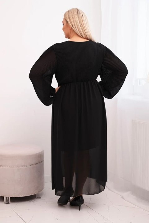 Sukienka plisowana damska Plus Size z wiskozy i z długim rękawem czarna