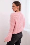 Sweter damski z moheru z bufiastymi rękawami pudrowy róż