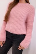 Sweter damski z moheru z bufiastymi rękawami pudrowy róż